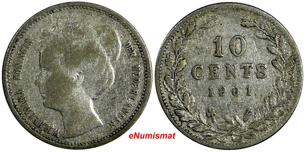 Netherlands Wilhelmina I Silver 1901 10 Cents BETTER DATE KM# 119 (18 040)