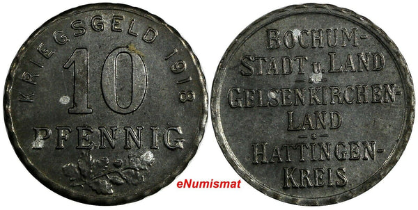 Germany Bochum Gelsenkirchen Hatingen Steel Notgeld 1918 10 Pfennig Funck# 49.1