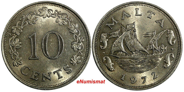 Malta Copper-Nickel 1972 10 Cents UNC KM# 11 (18 053)