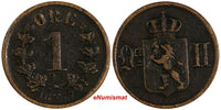 Norway Oscar II Bronze 1877 1 Ore BETTER DATE VF Condition KM# 352 (18 057)