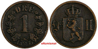 Norway Oscar II Bronze 1877 1 Ore BETTER DATE VF Condition KM# 352 (18 061)