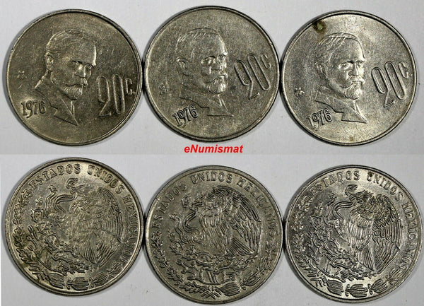 Mexico ESTADOS UNIDOS MEXICANOS LOT OF 3 COINS 1976 20 Centavos KM# 442 (18 080)