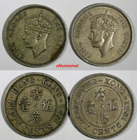 Hong Kong, Prc George VI Copper-Nickel LOT OF 2 COINS 1951 50 Cents KM#27.1(082)