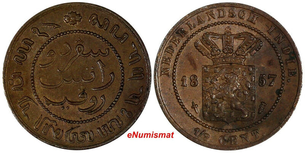 Netherlands East Indies Indonesia William III Copper 1857 1/2 Cent KM# 306 (084)