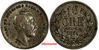 Sweden Carl XV Adolf Siver 1871 ST 10 Öre Last Year Type XF KM# 710 (18 103)