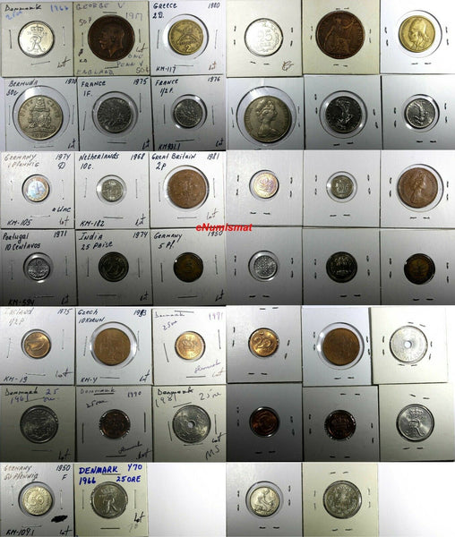 WORLD COINS LOT OF 20 Coins 1917-1993 Identified 2 x 2 Cardboard (18 111)