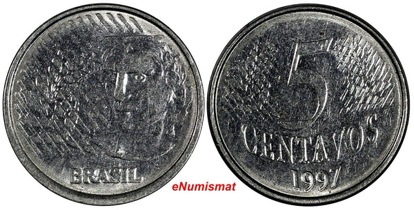 Brazil Stainless Steel 1997 5 Centavos ERROR Double Die Obverse KM# 632 (18 126)