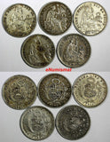 Peru Silver LOT OF 5 COINS 1875-1907 1/5 Sol Seated Liberty Toned KM# 191 (135)