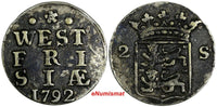 Netherlands WEST FRIESLAND Silver 1792 2 Stuivers Toned KM# 106.2 (18 137)
