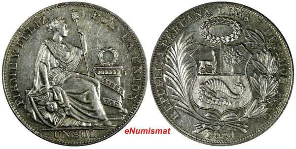 Peru Silver 1934 1 Sol  37mm KM# 218.2 (18 141)