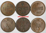 FINLAND Nicholas II Copper LOT OF 3 COINS 1913 5 Penniä KM# 15 (18 176)