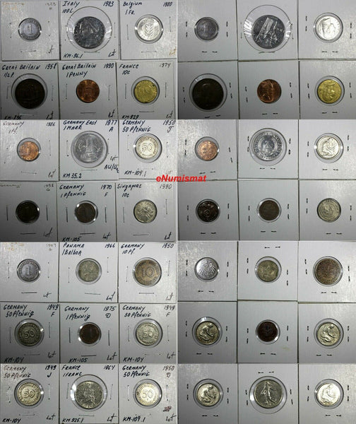 WORLD COINS LOT OF 21 Coins 1907-1990 Identified 2 x 2 Cardboard (18 188)