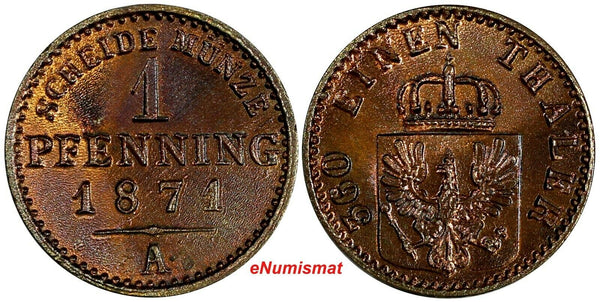 German States PRUSSIA Wilhelm I Copper 1871 A 1 Pfennig KM# 480 (18 218)