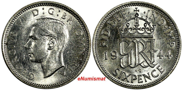 Great Britain George VI Silver 1944 6 Pence KM# 852 (18 233)