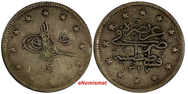Turkey Mehmed V Silver AH1327//3 (1911) 2 Kurush Toning KM# 749 (18 272)