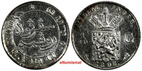 Netherlands East Indies Wilhelmina I Silver 1898 1/10 Gulden aUNC KM# 304 (280)