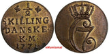 Denmark Christian VII Copper 1771 KM 1/2 Skilling Dansk aUNC KM# 615.2 (18 282)
