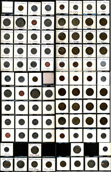JAMAICA COINS COLLECTION LOT OF 55 COINS 1869-1996 ALBUM PAGES (18 343)