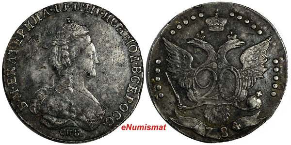 Russia Catherine II Silver 1784 SPB 20 Kopecks XF Condition.Toned C# 63c (18428)