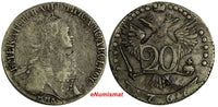 Russia Catherine II Silver 1767 MMD 20 Kopecks Mintage-235,000 Toned C# 63a.1(1)