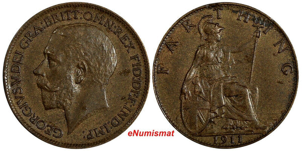 Great Britain George V Bronze 1911 Farthing 1st Year Type KM# 808.1 (18 441)