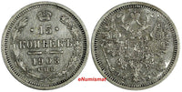 RUSSIA Nicholas II Silver 1908 SPB EB 15 Kopeks BETTER DATE Y# 21a.2 (18 515)