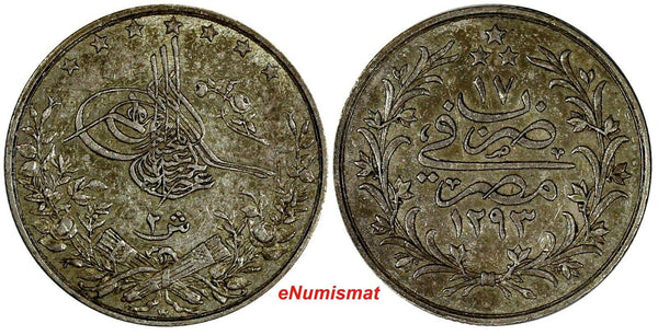 EGYPT Abdul Hamid II Silver AH1293//17 W (1891) 2 Qirsh XF Toned KM# 293(18 525)