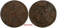 SWEDEN COPPER King Gustav IV Adolf 1806 1/4 Skilling KM# 564 (18 526)