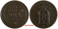 Sweden Oscar II Copper 1875/74 2 Ore OVERDATE SCARCE KM# 735 (18 528)