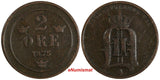 Sweden Oscar II Copper 1875/74 2 Ore OVERDATE SCARCE KM# 735 (18 528)