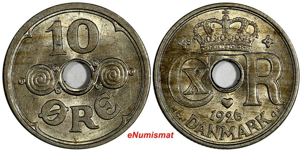 Denmark Christian X 1926 HCN; GJ 10 Ore UNC Toned KM# 822.1 (18 542)