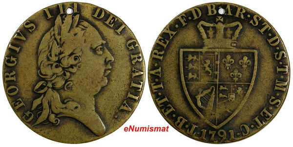 Great Britain Bronze George III (Spade Guinea Jeton) 1791 Holed VF Condition(4)