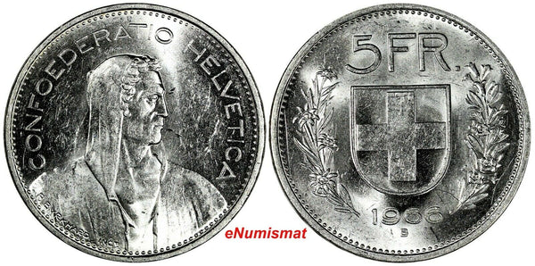 Switzerland Silver 1966 B 5 Francs UNC KM# 40 (18 576)