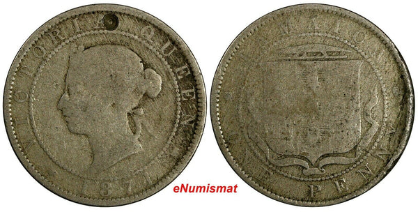 Jamaica Victoria 1871 1 Penny Obverse Countermark ,Mintage-120,000 KM# 17 (618)