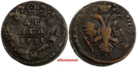 RUSSIA Anna Ivanovna Copper 1731  Denga Overstruck Red Mint ch.VF KM# 188 (652)