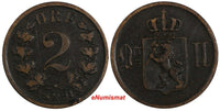 Norway Oscar II Bronze 1891 2 Ore VF Condition KM# 353 (18 662)