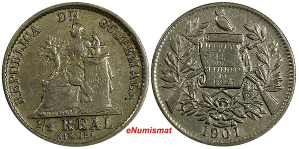 Guatemala Copper-Nickel 1901 1/2 Real KM# 176 (18 670)