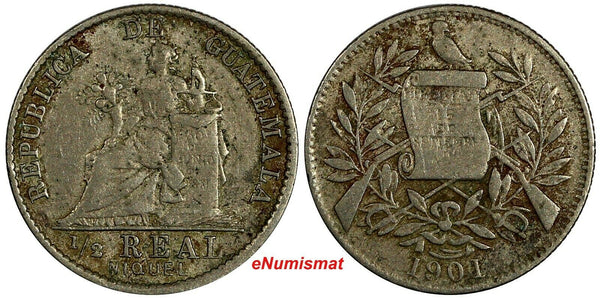 Guatemala Copper-Nickel 1901 1/2 Real KM# 176 (18 671)