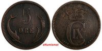 Denmark Christian IX Bronze 1898 5 Ore 27mm Key Date SCARCE aVF KM# 794.2  (672)