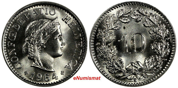 Switzerland Copper-Nickel 1964 B 10 Rappen GEM BU  KM# 27 (18 679)