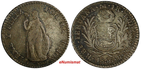 Peru Silver 1856/5 MB 1 Real ch VF Last Year Type Lima Mint KM# 145.4 (18 682)