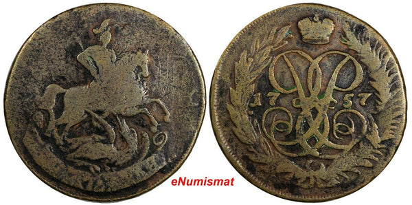 Russia Elizabeth Copper 1757 2 Kopecks 1st Year for Type C# 7.2 (18 690)