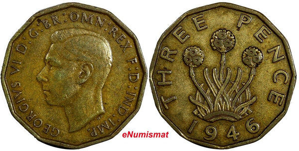 Great Britain George VI 1946 3 Pence Mintage-620,700 KEY DATE KM# 849 (18 710)