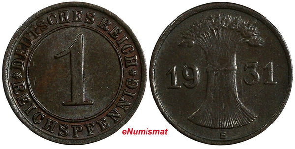 Germany - Weimar Republic 1931 E 1 Reichspfennig Muldenhütten, KM# 37 (18 718)