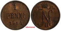 FINLAND Nicholas II Copper 1916 1 Penni Last Year Type KM# 13 (18 720)