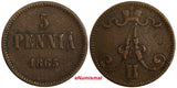 Finland Aleksandr II Copper 1865 5 Penniä Mintage-480,000 RARE DATE KM# 4.1 (9)