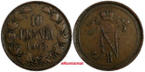 Finland Nicholas II Copper 1905 10 Penniä Mintage-500,000 KM# 14 (18 737)