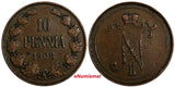 Finland Nicholas II Copper 1908 10 Penniä Mintage-320,000 KM# 14 (18 740)