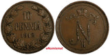 Finland Nicholas II Copper 1912 10 Penniä Mintage-191,000 KM# 14 (18 743)