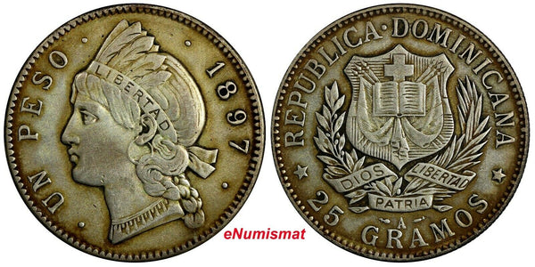 Dominican Republic Silver 1897 A Peso 1 Year Type Philadelphia mint KM# 16 (751)